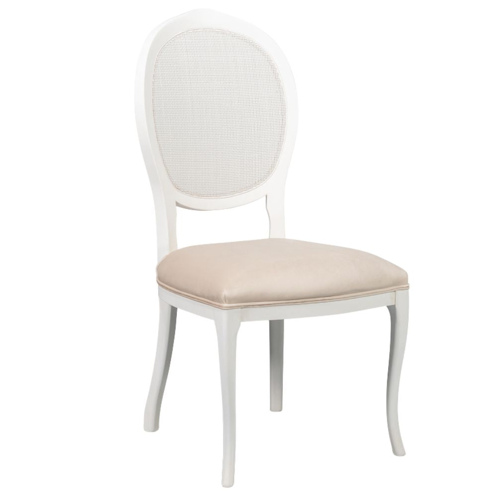 White Oval Cane Back Side Chairs