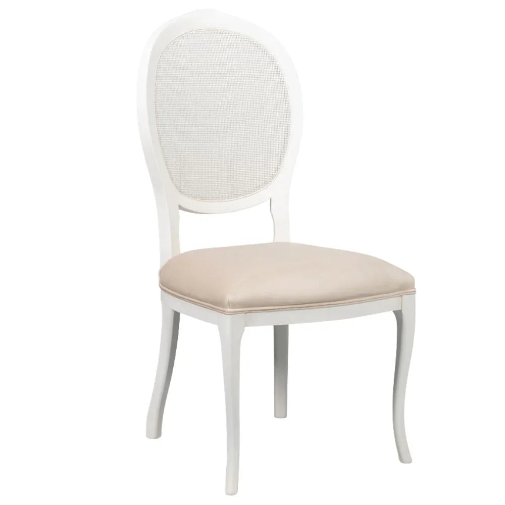 White Oval Cane Back Side Chairs