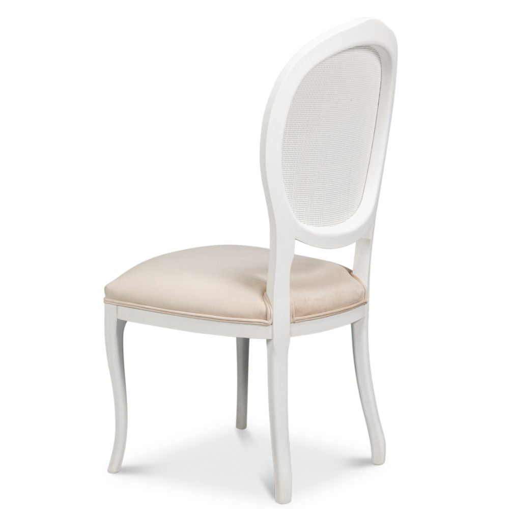 White Oval Cane Back Side Chairs