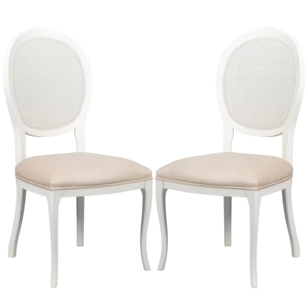 White Oval Cane Back Side Chairs