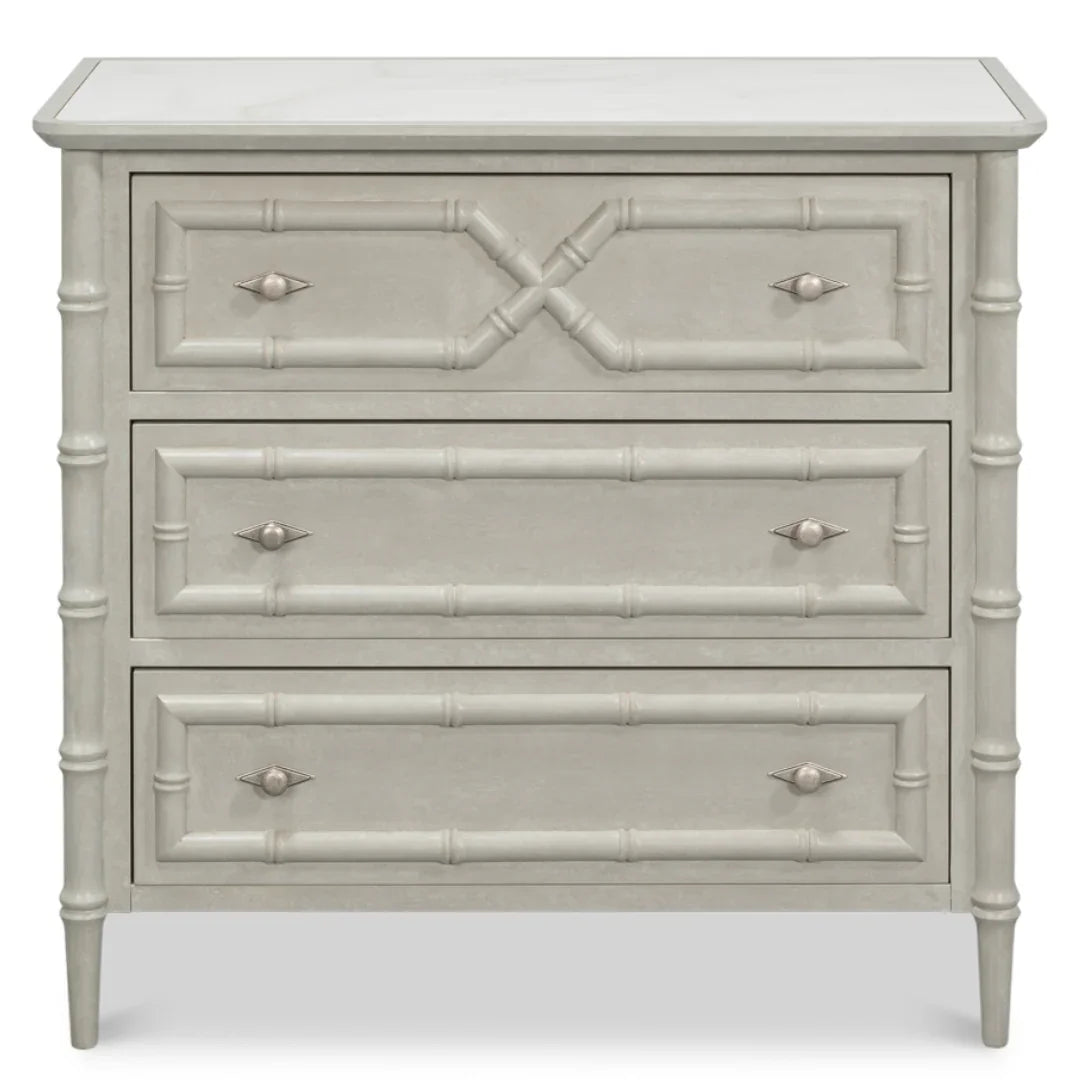 White Porcelain Top Bamboo Side Chest