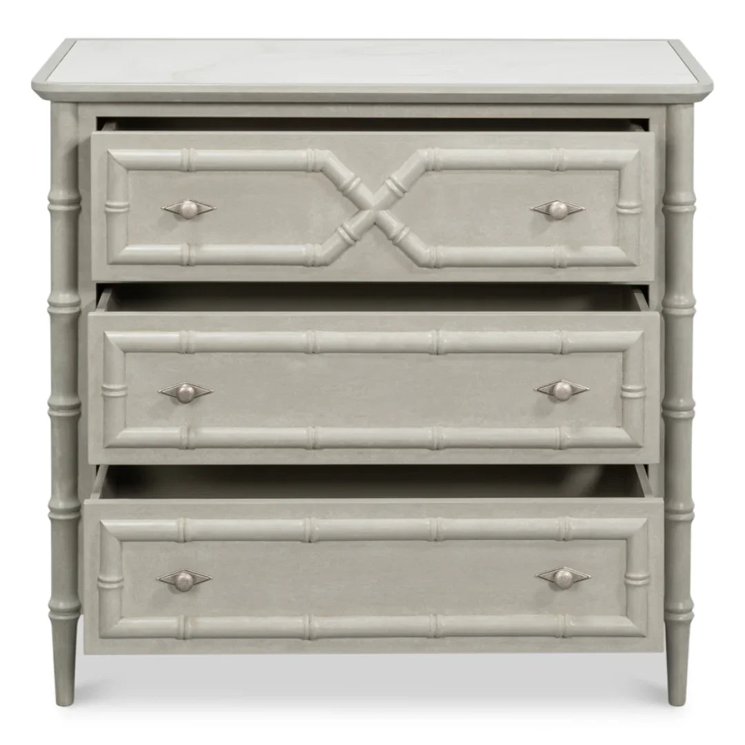 White Porcelain Top Bamboo Side Chest