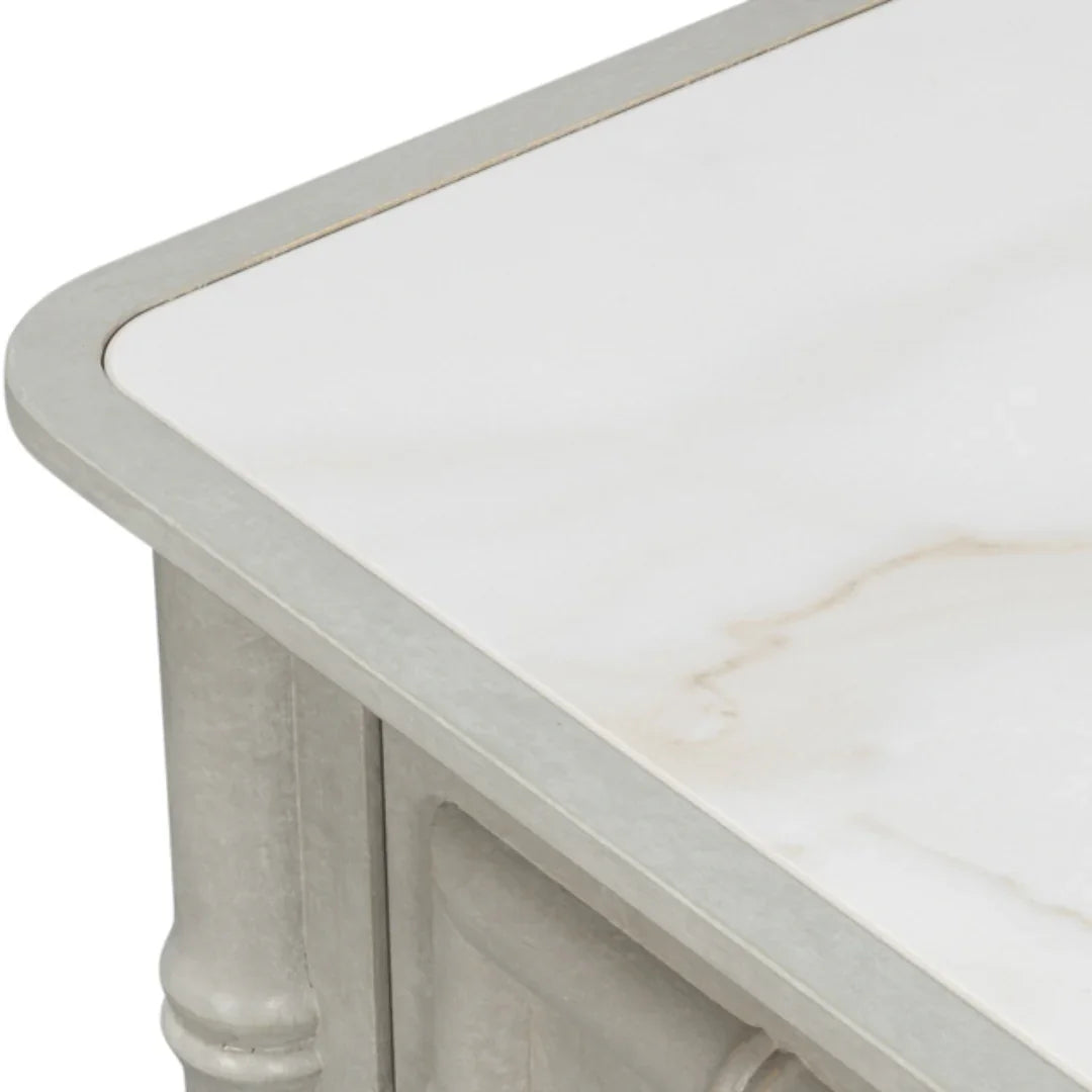 White Porcelain Top Bamboo Side Chest