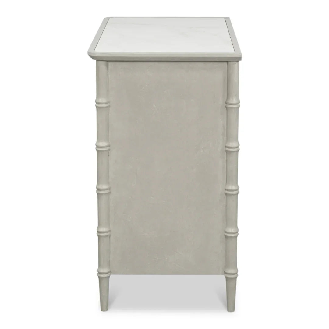 White Porcelain Top Bamboo Side Chest