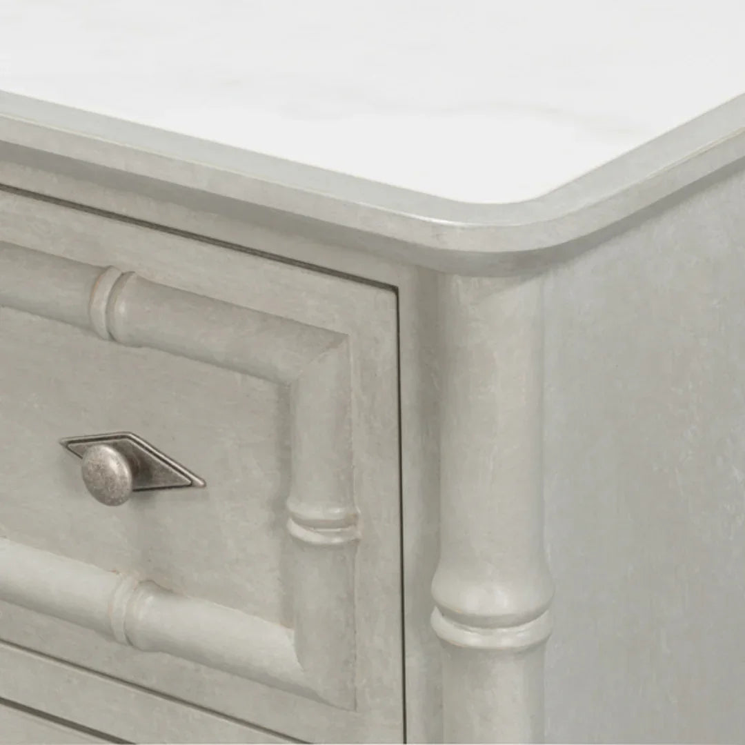 White Porcelain Top Bamboo Side Chest