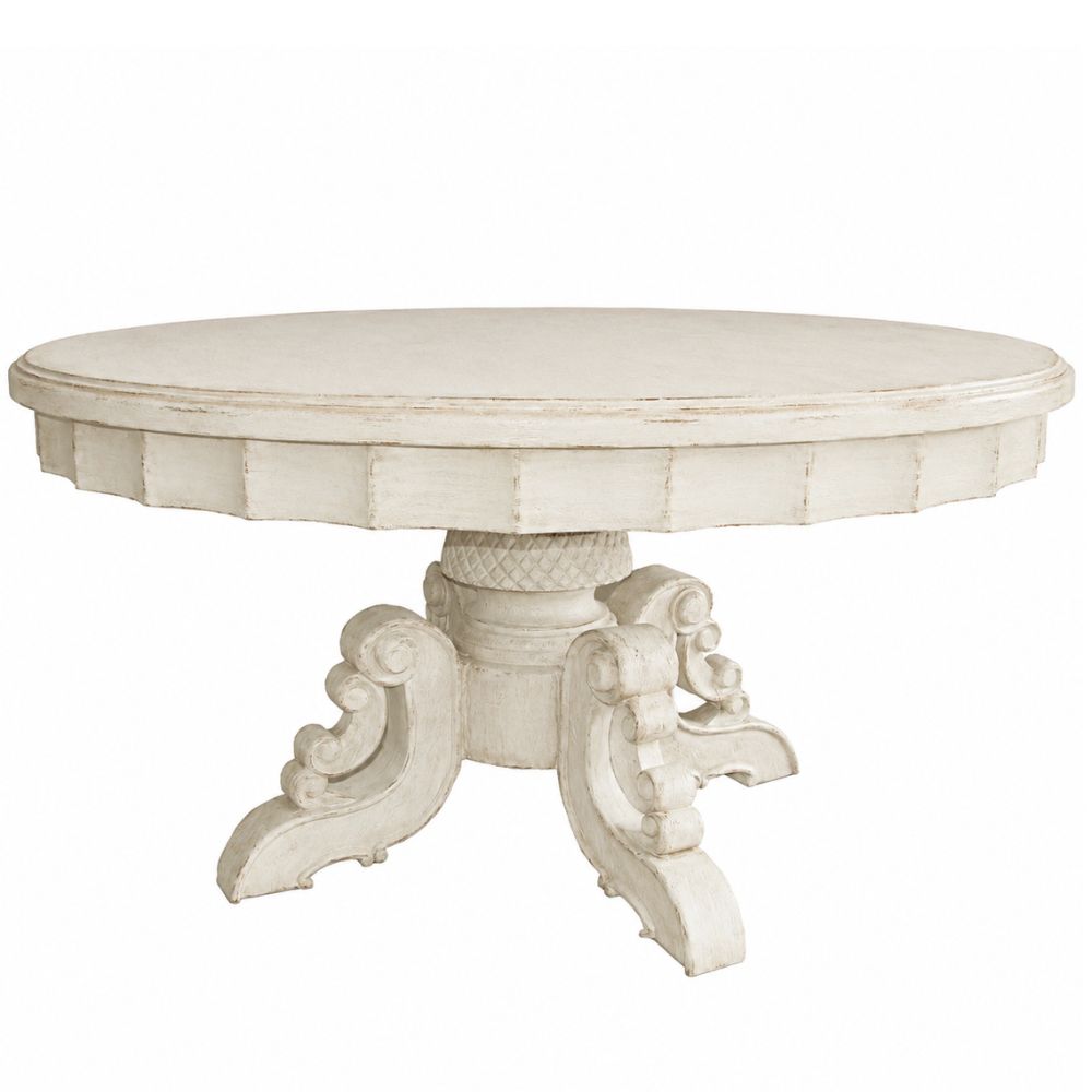 White Round Provencal Carved Dining Table