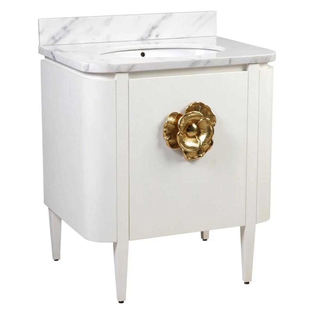 Brass Flower White Marble Top Vanity, 30 Inch