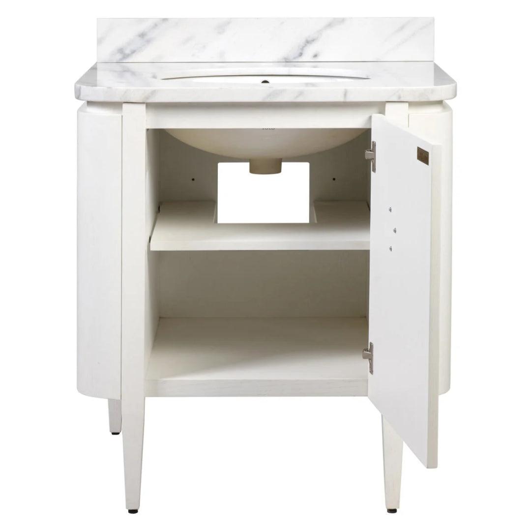 Brass Flower White Marble Top Vanity, 30 Inch