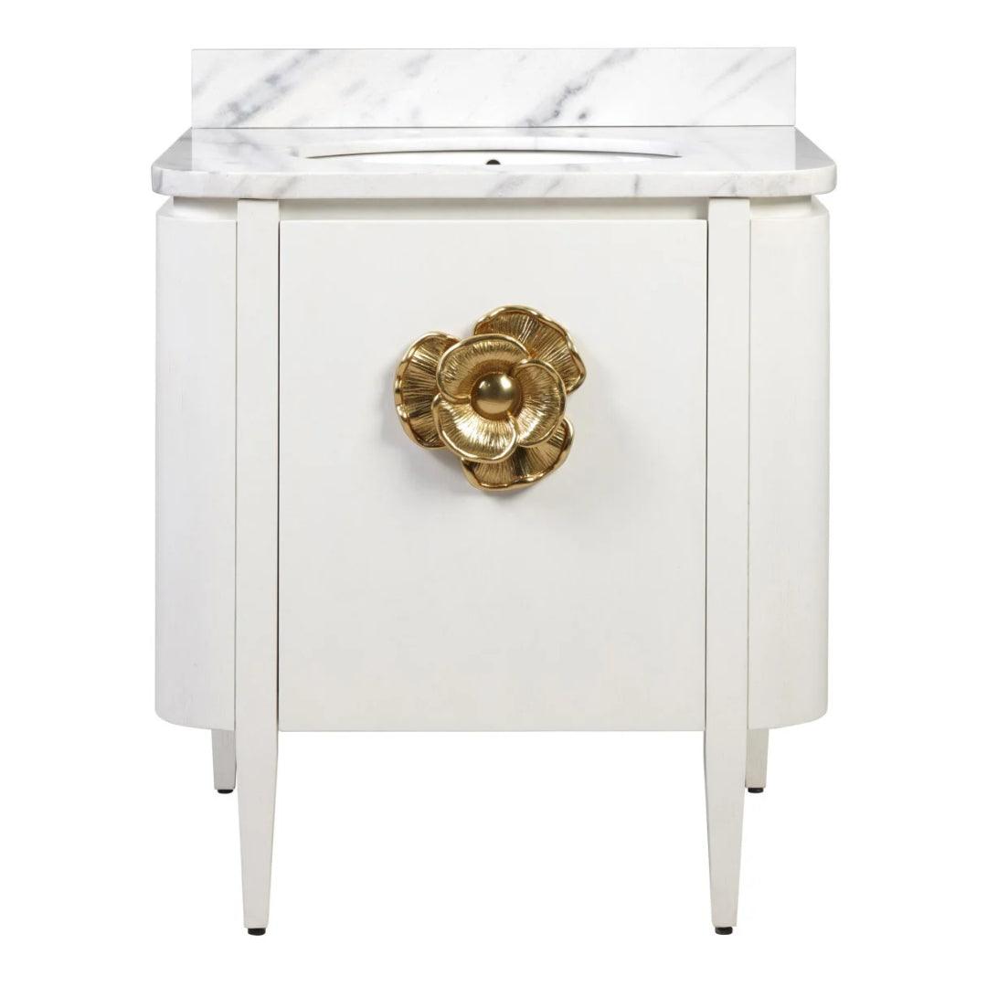 Brass Flower White Marble Top Vanity, 30 Inch