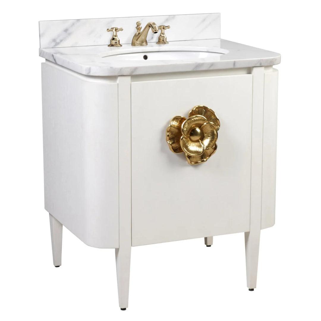 Brass Flower White Marble Top Vanity, 30 Inch