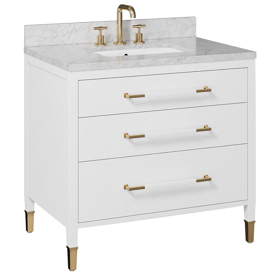 Contemporary White Vanity with Brass Pulls