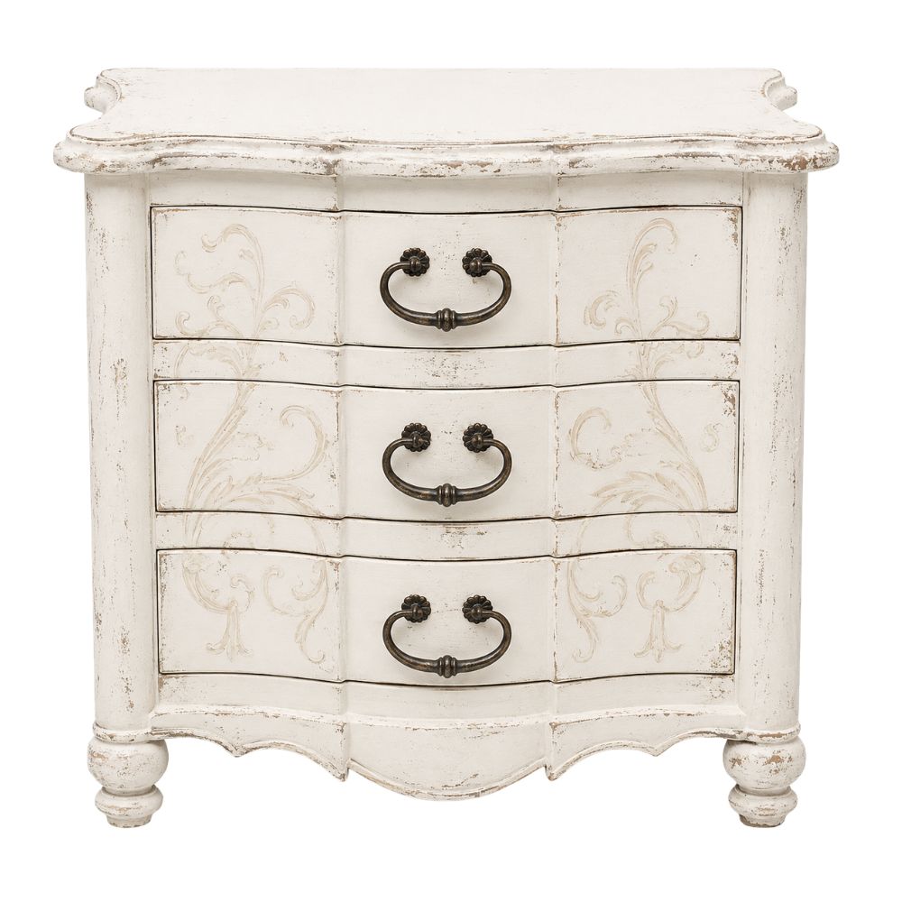 White Venetian Curved Drawer Side Chest