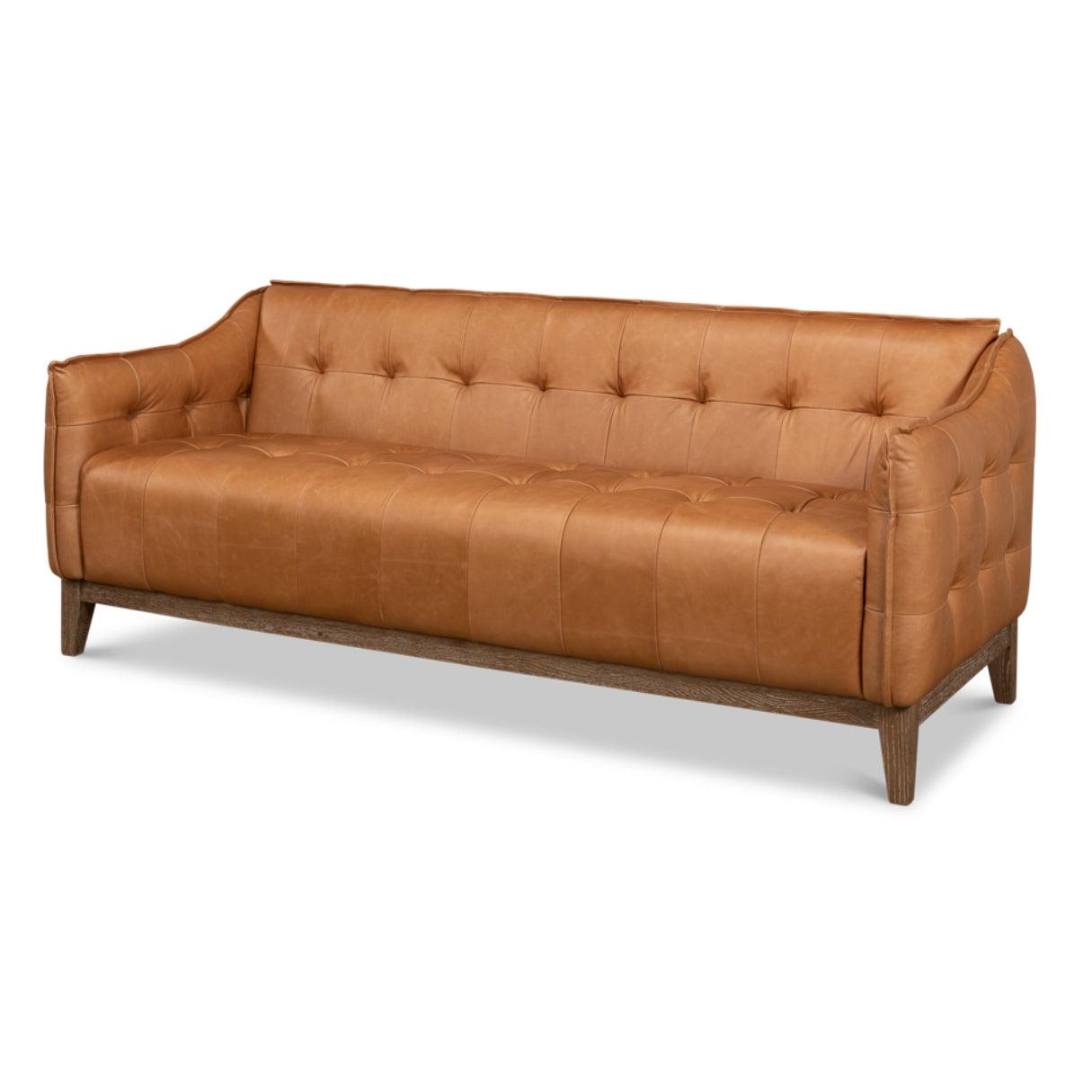 Light Brown Tufted Leather Sofa