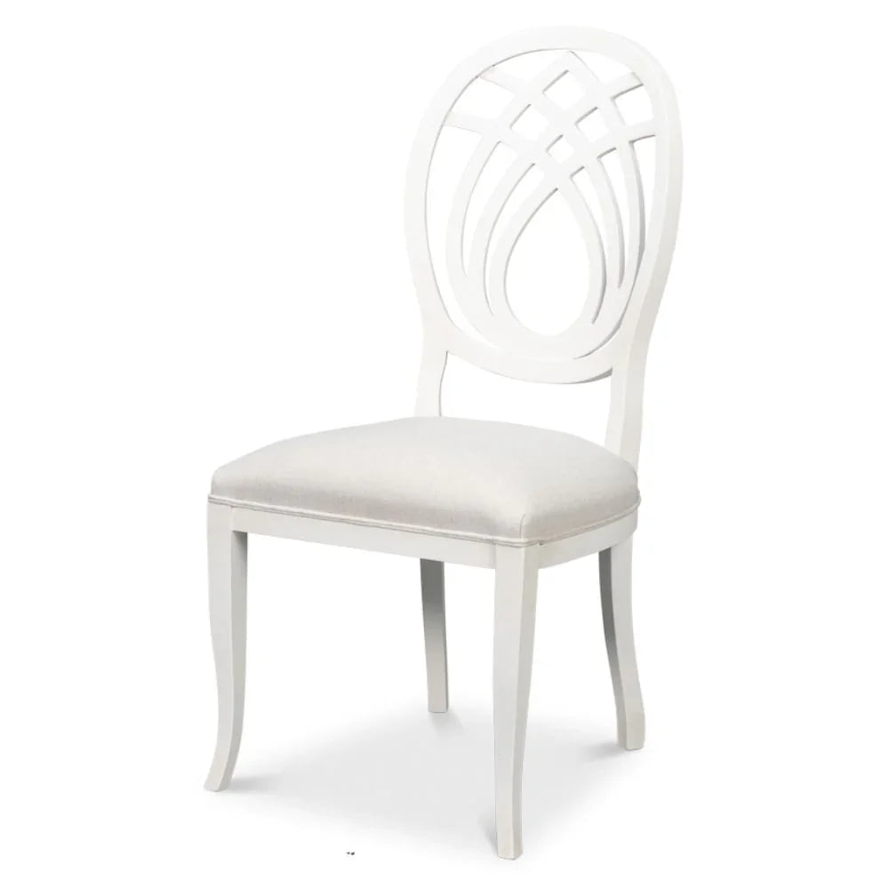 Elegant White Curved Lattice Back Chairs - Set