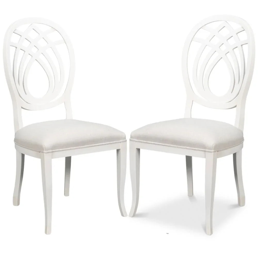 Elegant White Curved Lattice Back Chairs - Set