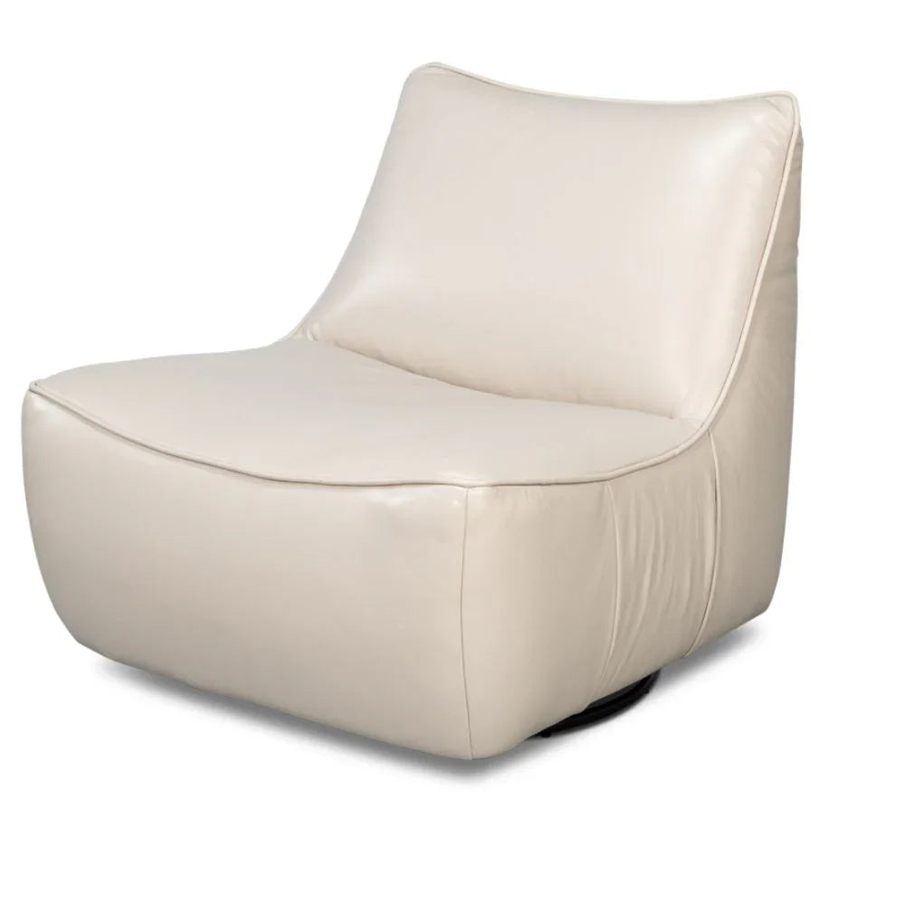 White Modern Leather Swivel Lounge Chair