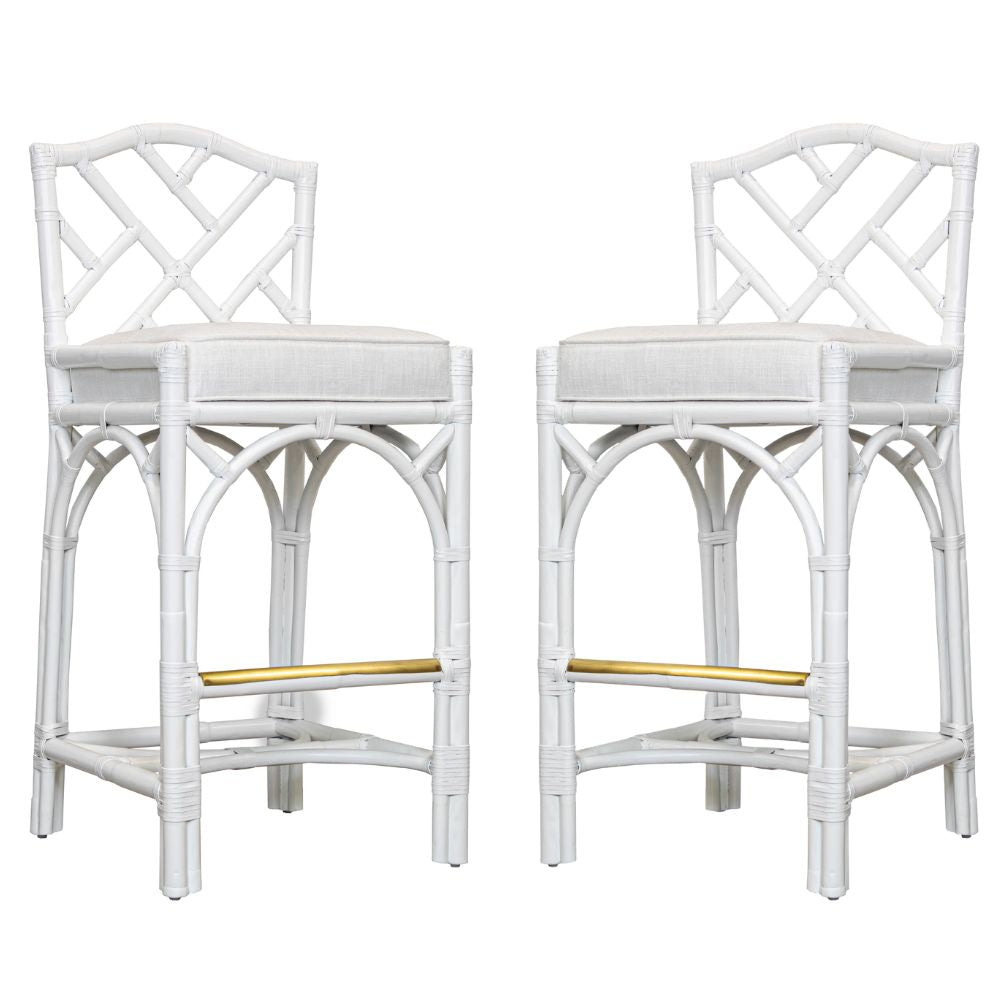 Chippendale Luxe Rattan Counter Stool with Gold Footrest