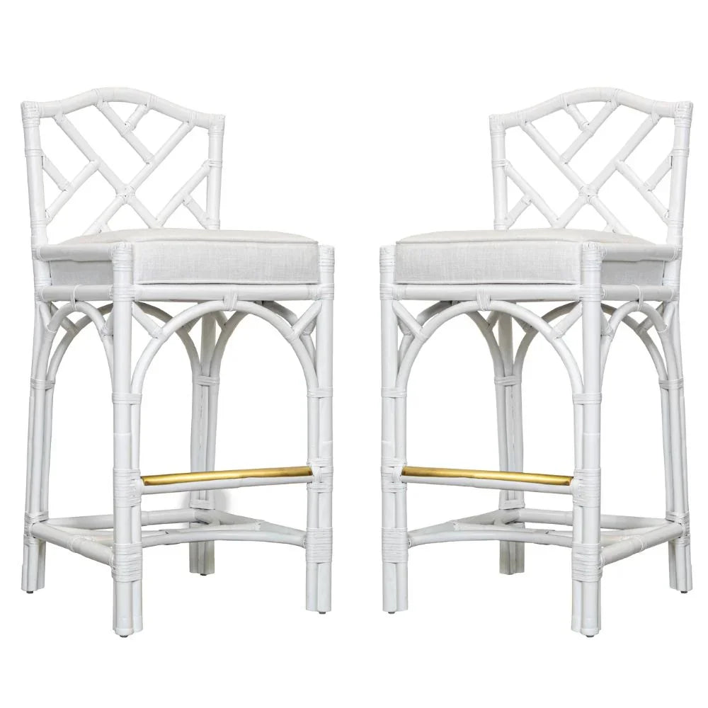 Chippendale Luxe Rattan Counter Stool with Gold Footrest