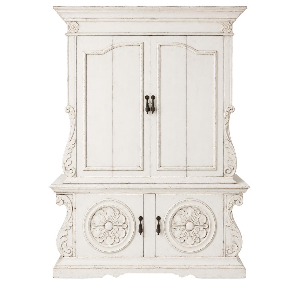 White Ornately Carved Entertainment Armoire