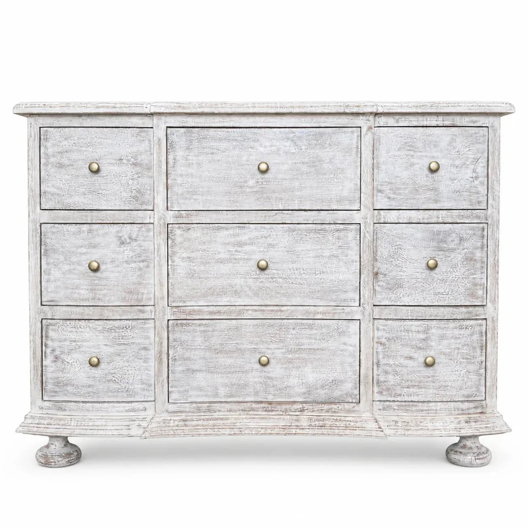 Whitewashed Cottage Nine-Drawer Dresser