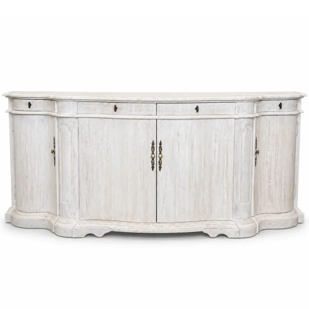Whitewashed Wood Curved Courbe Buffet