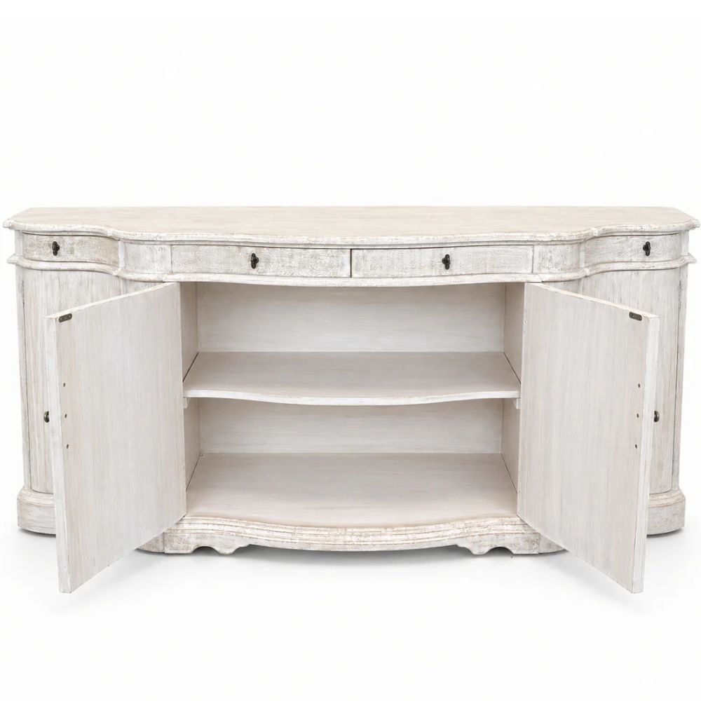 Whitewashed Wood Curved Courbe Buffet