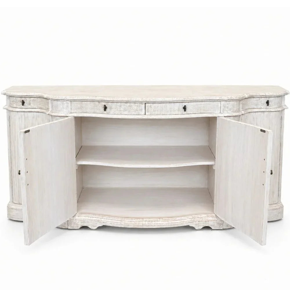 Whitewashed Wood Curved Courbe Buffet