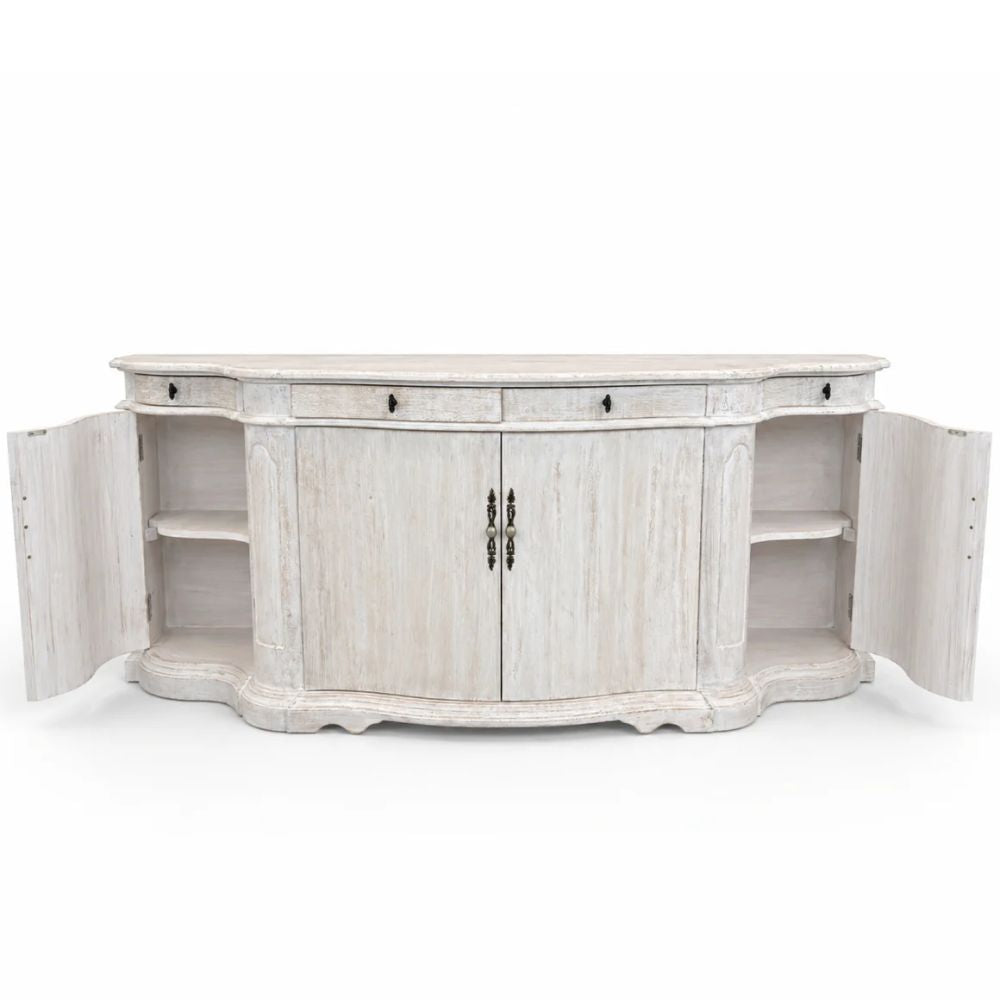 Whitewashed Wood Curved Courbe Buffet