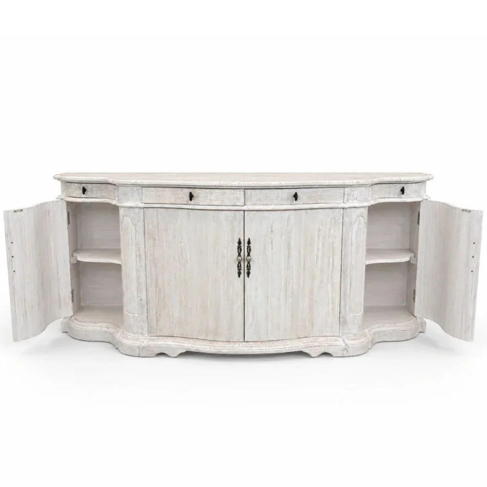 Whitewashed Wood Curved Courbe Buffet