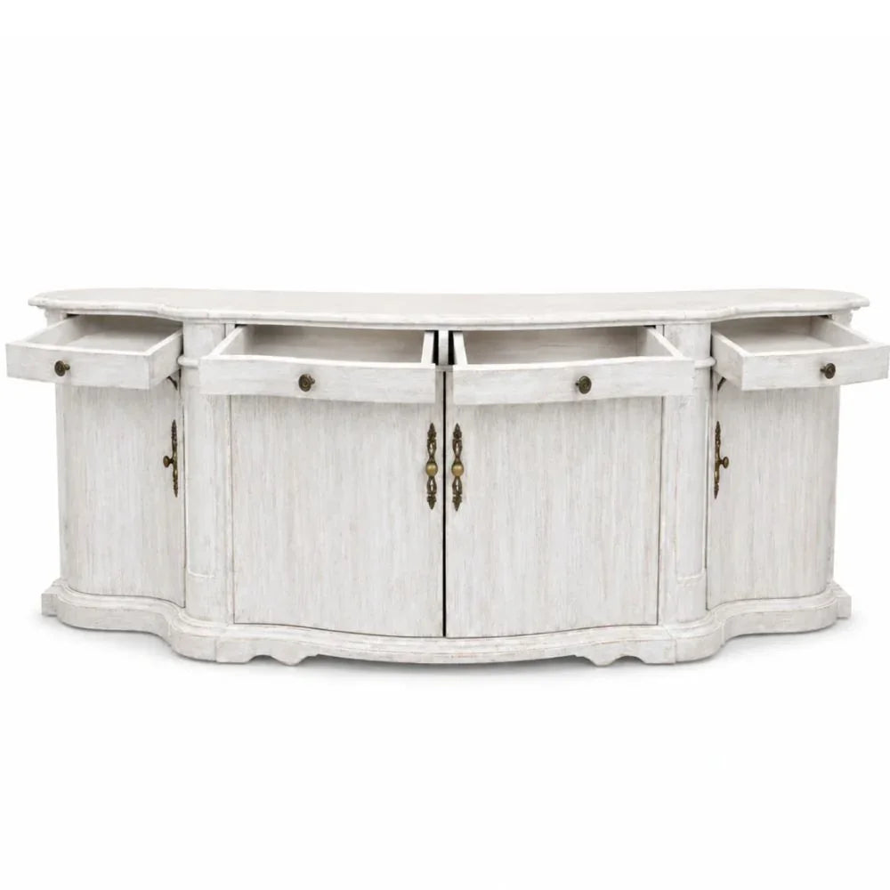 Whitewashed Wood Curved Courbe Buffet