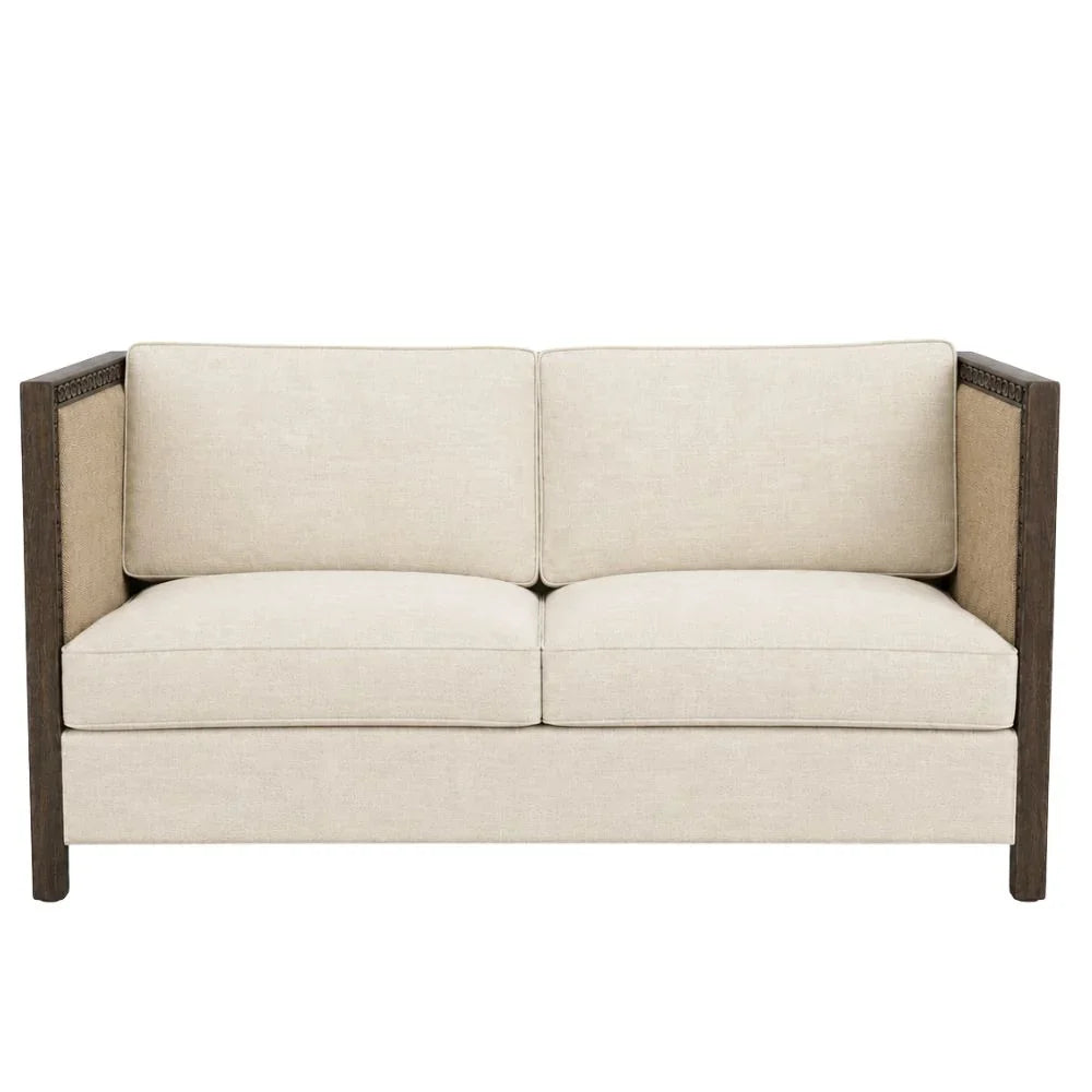 Esmeralda Carved Wood Linen and Jute Settee