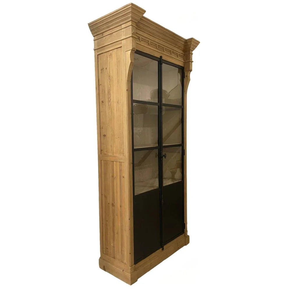 Iron Front Cathedral Pane Wood Cabinet