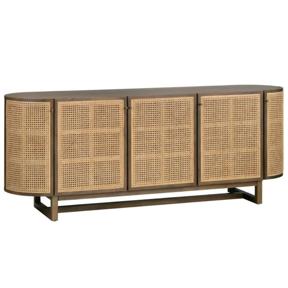 Woven Rattan Door Sideboard with Rounded Silhouette