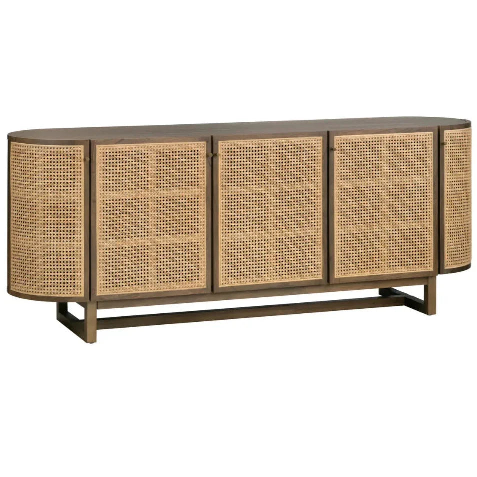 Woven Rattan Door Sideboard with Rounded Silhouette