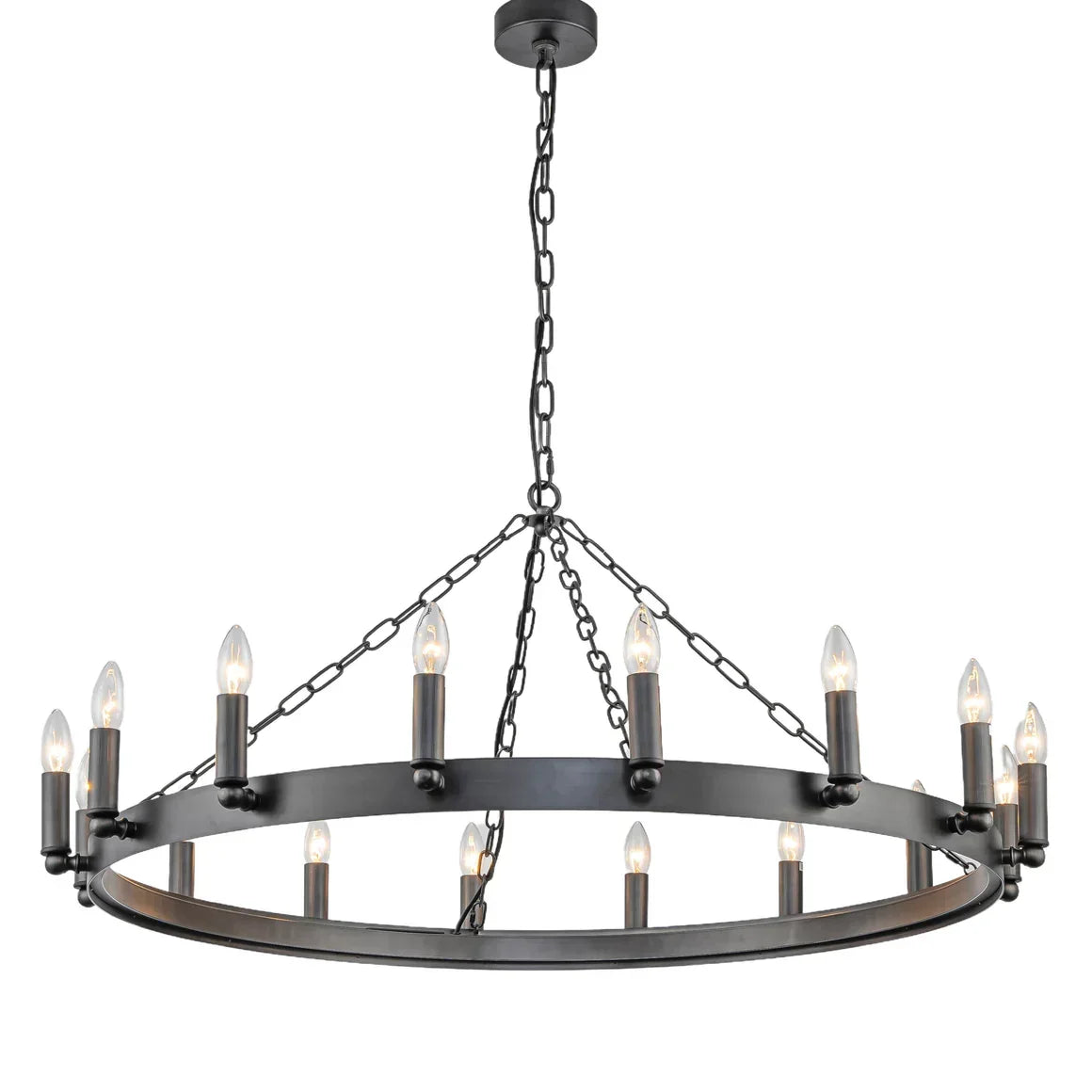 Rustic Industrial Black Iron Ring Chandelier