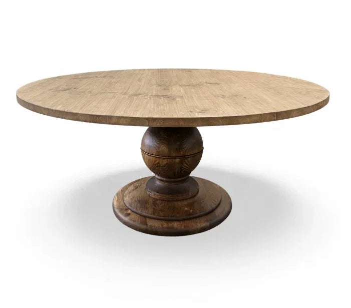 Globe Round Wood Pedestal Dining Table