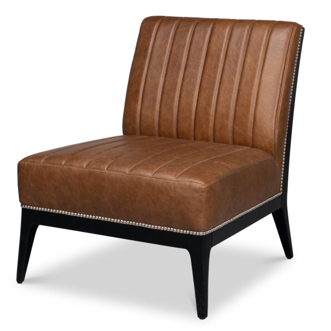 Modern Brown Leather Slipper Chair