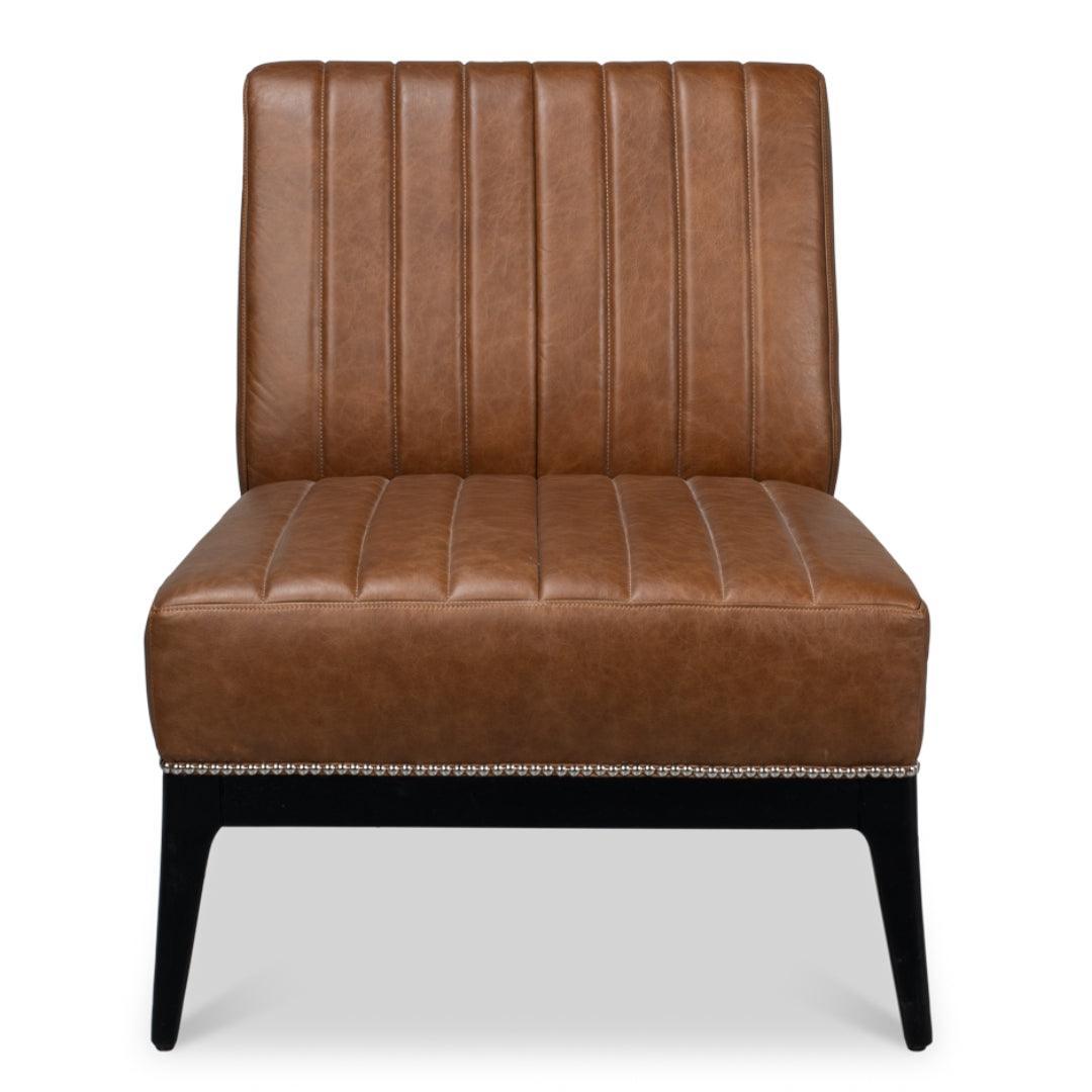 Modern Brown Leather Slipper Chair