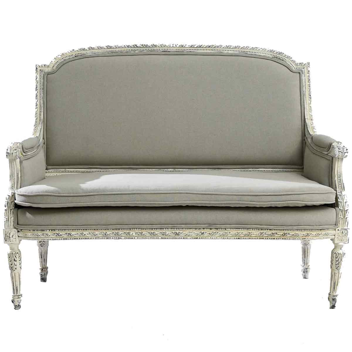 Antique White French Carved Settee - Circa 1900 - Belle Escape