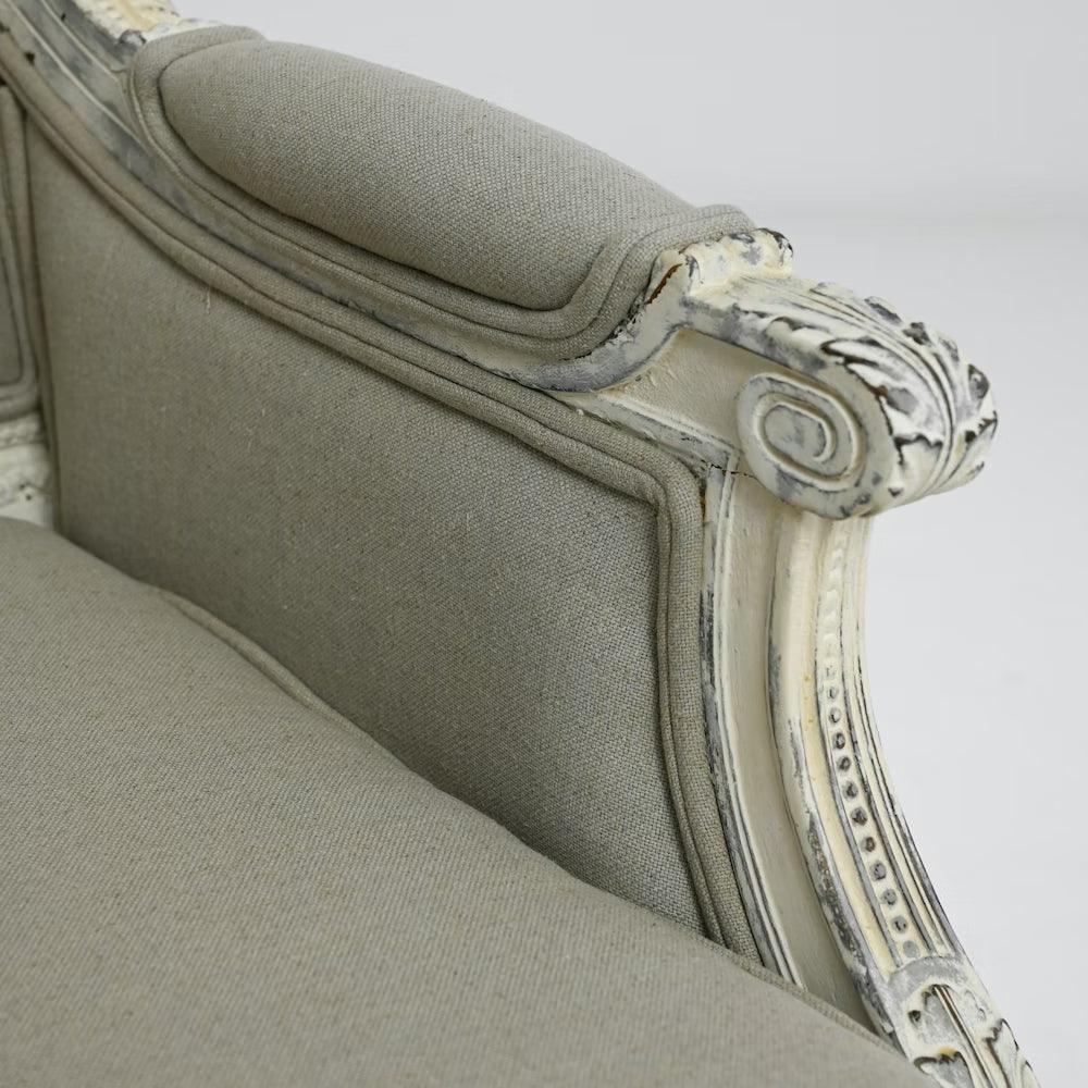 Antique White French Carved Settee - Circa 1900 - Belle Escape