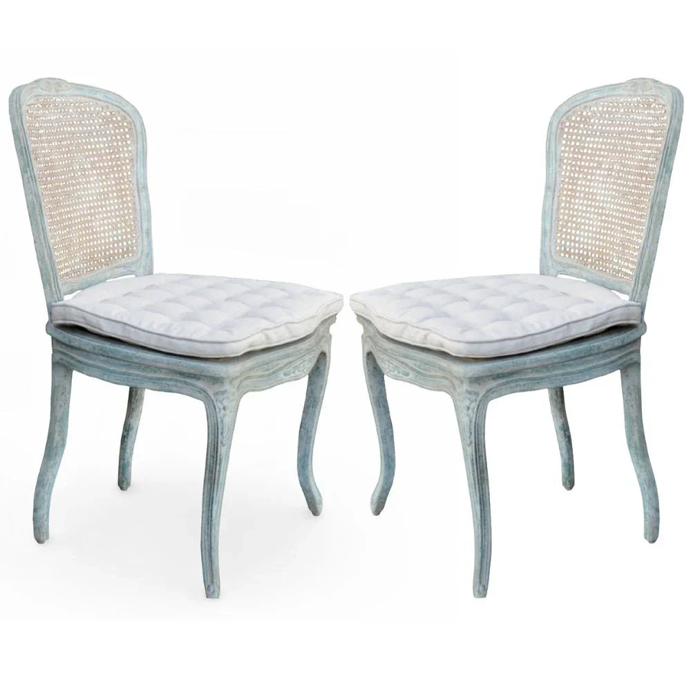 French Blue Cane Dining Chair