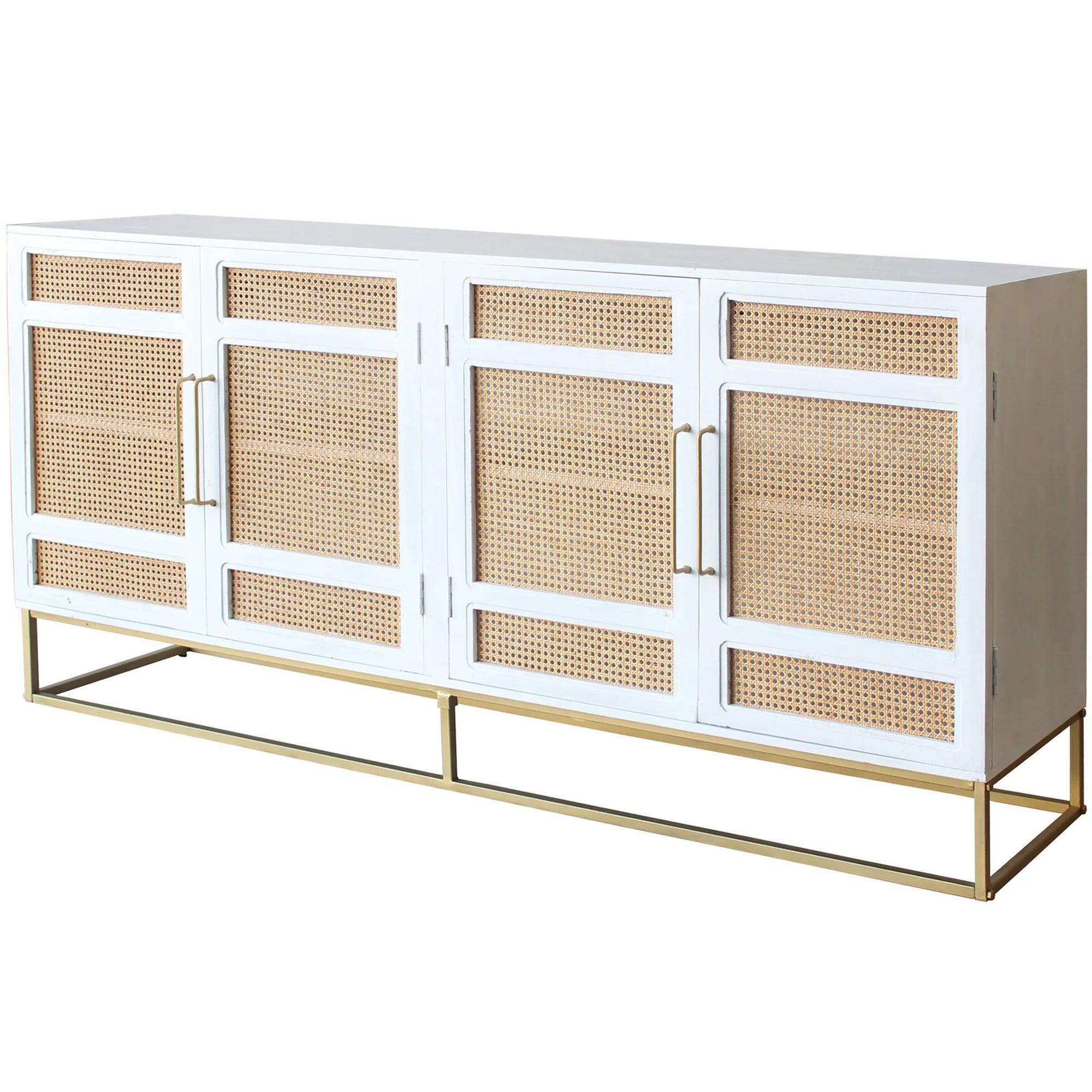 Biscayne White 4-Door Cane Cabinet - Belle Escape