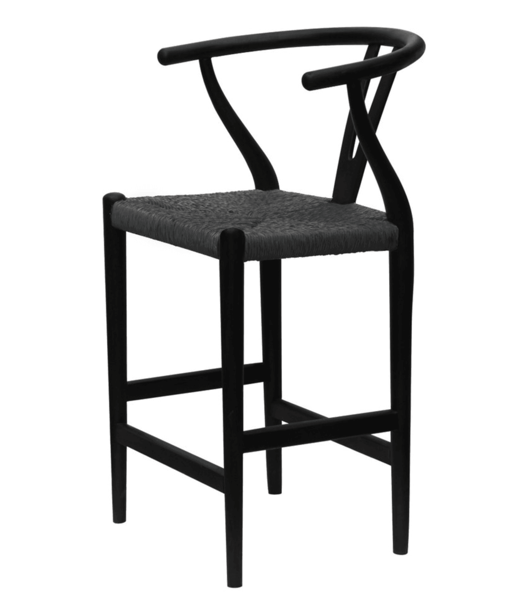Black Wishbone Rush Seat Counter Stool - Belle Escape