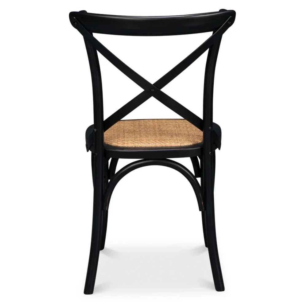 Black X-back chair with woven seat, farmhouse style dining furniture