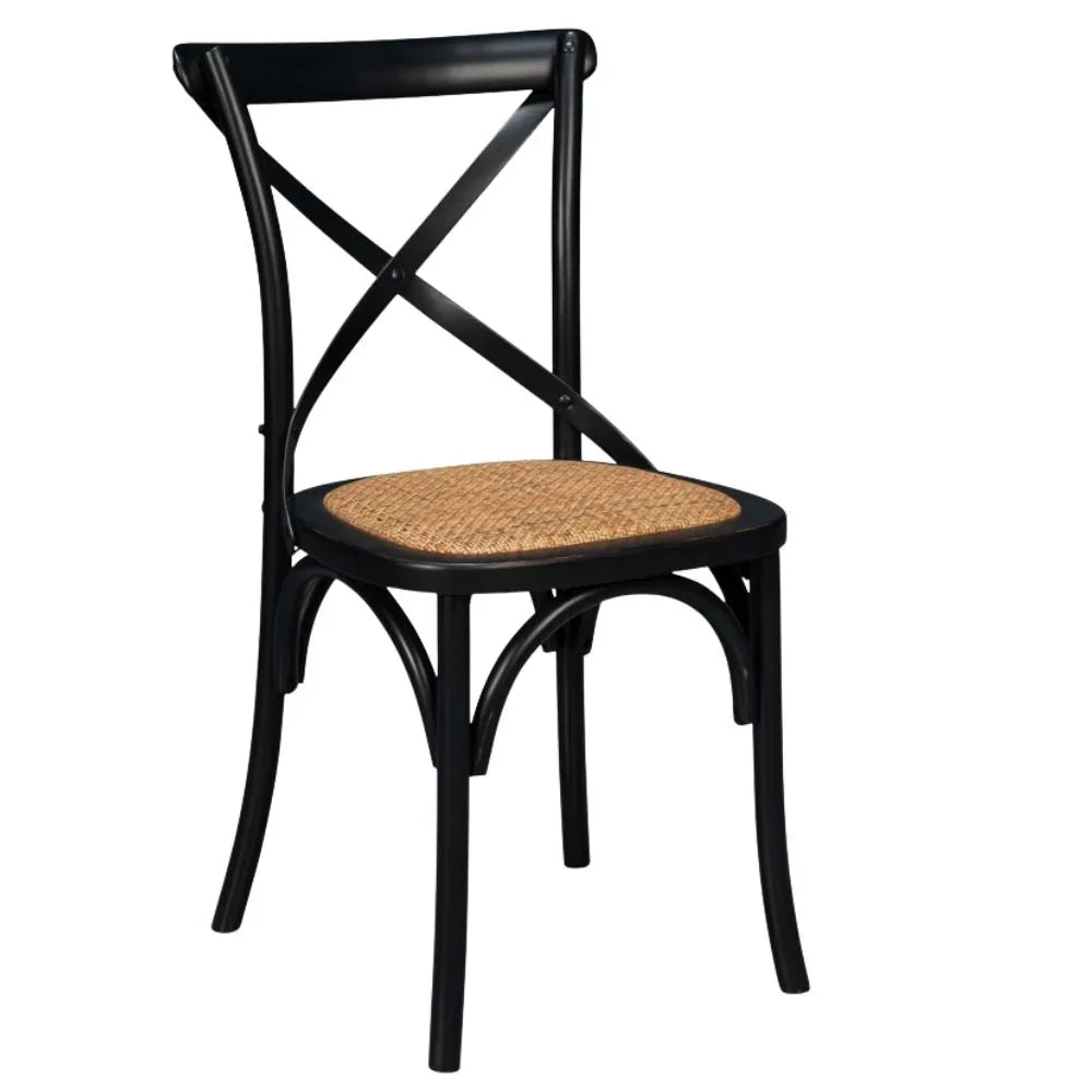 Black bentwood chair with woven rush seat, French country farmhouse style dining furniture