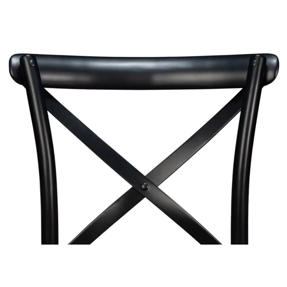 Black X-back chair with sleek design, perfect for French country or farmhouse dining spaces.