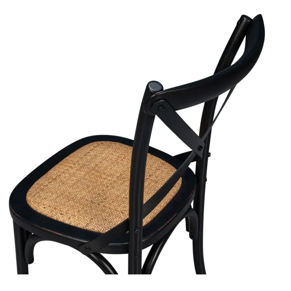 Black bentwood chair with woven natural seat, French country or farmhouse style dining furniture