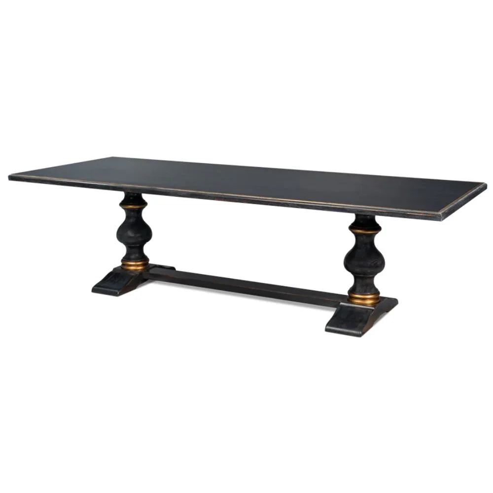 Long Black Gold French Country Dining Table