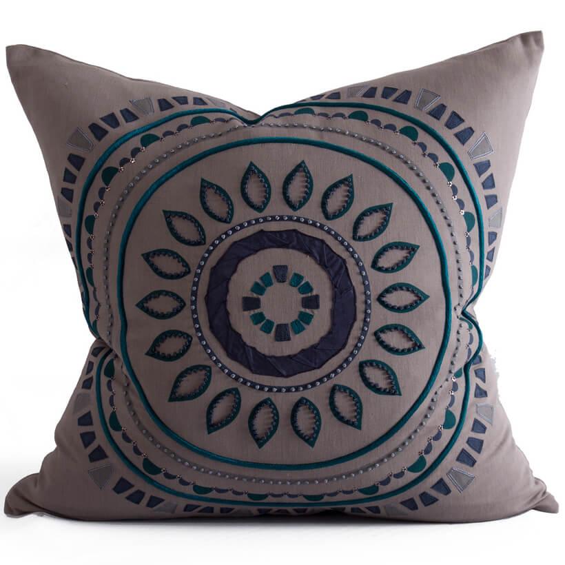 Blue Soleil Embroidered Pillow - Belle Escape