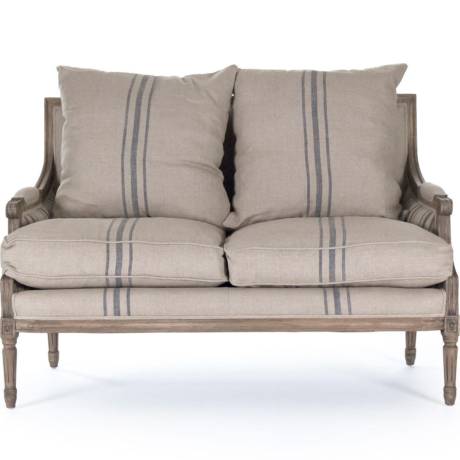 Blue Striped French Louis Settee - Belle Escape